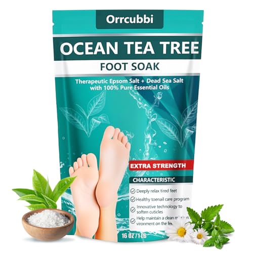 EXTRA STRENGTH Ocean Tea Tree Oil Foot Soak Salt – Dead Sea & Epsom Salt with Natural Essential Oils – Foot Bath for Odor, Callus Softening & Toenail Care – Relax Tired Feet, Home Spa Use 16oz