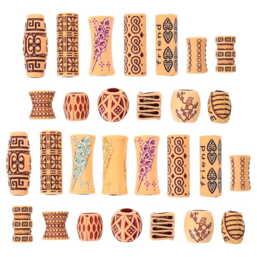 Cuentas de madera para trenzas de agujeros grandes, anillos decorativos para rastas, 65 uds