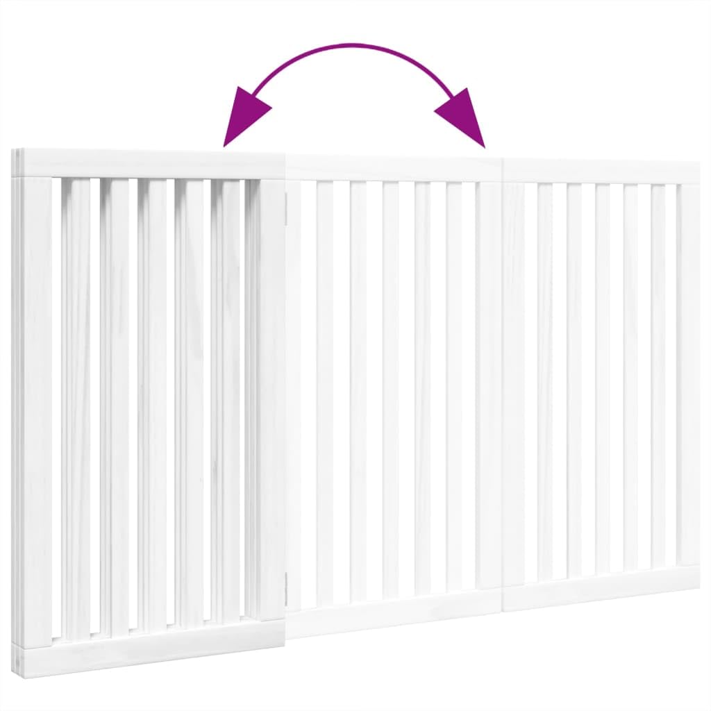 Homgoday 3-TLG. Puerta plegable para perros, barrera para perros, barrera para mascotas, barrera protectora para perros pequeños y gatos, color blanco, 150 cm, madera de álamo