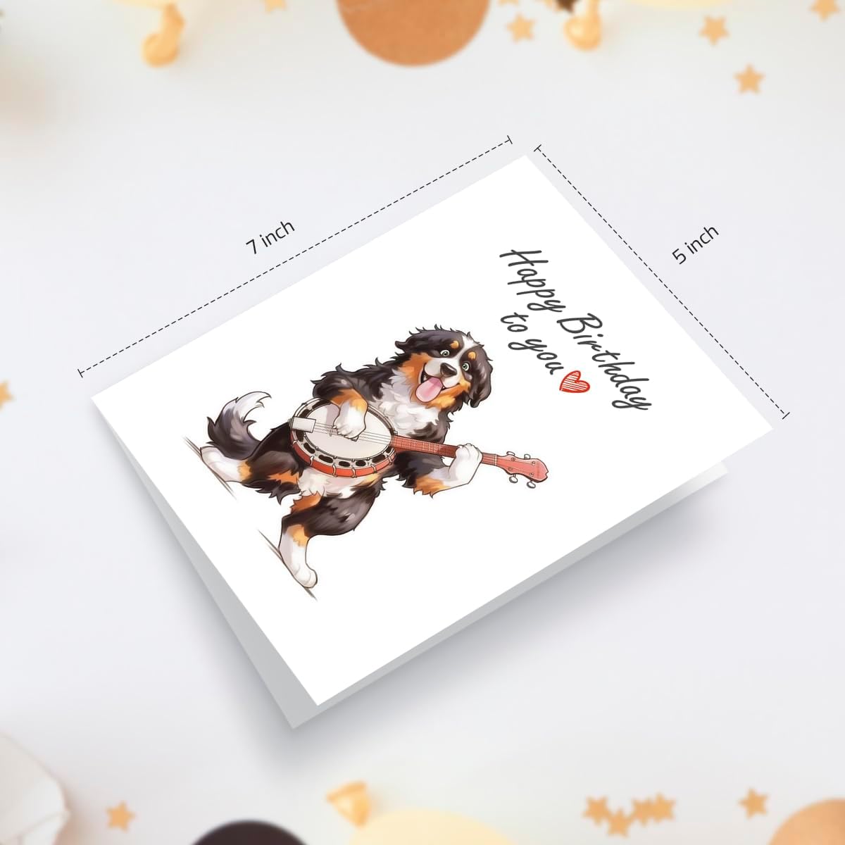 Funny Birthday Card - Bernese Mountain Dog Playing Banjo - Cute Musical Greeting Cards for Dog Lovers, Musicians, Men & Women - Large 5x7 Inch Bernie Gifts with Envelope & Sticker - Image 3