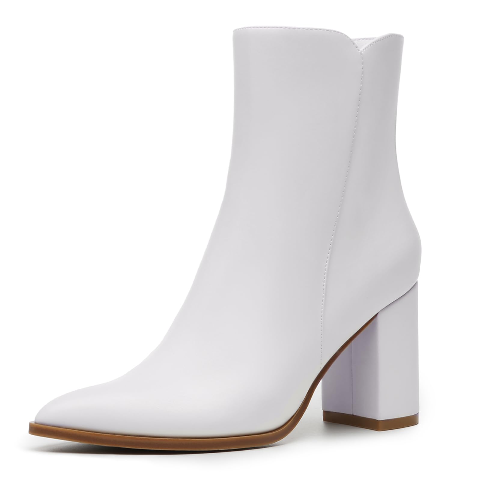 Athlefit Women's Heeled Ankle Boots Fashion Pointed Toe Chunky Block Heel Side Zipper Short Booties