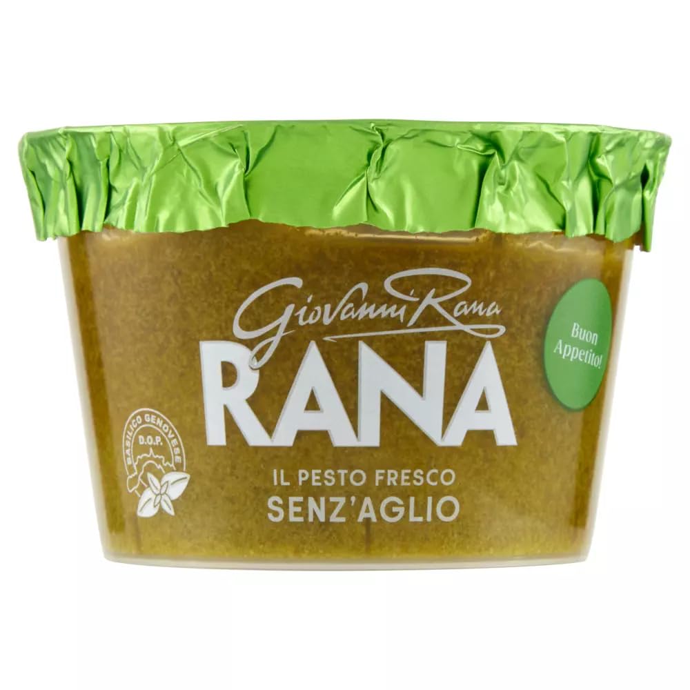 Giovanni Rana Pesto al Basilico Genovese DOP Senza Aglio, salsa de pesto fresca, albahaca genovesa, pesto DOP sin ajo, 140 g + llavero Beni Culinari gratuito