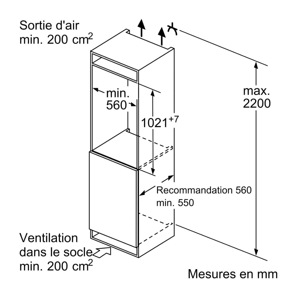 Siemens KI32LVFE0 Frigorifero da incasso iQ300, refrigeratore automatico integrato con congelatore, 102 x 56 cm, raffreddamento da 132 l, congelatore da 15 l, freshBox, illuminazione LED, superCooling