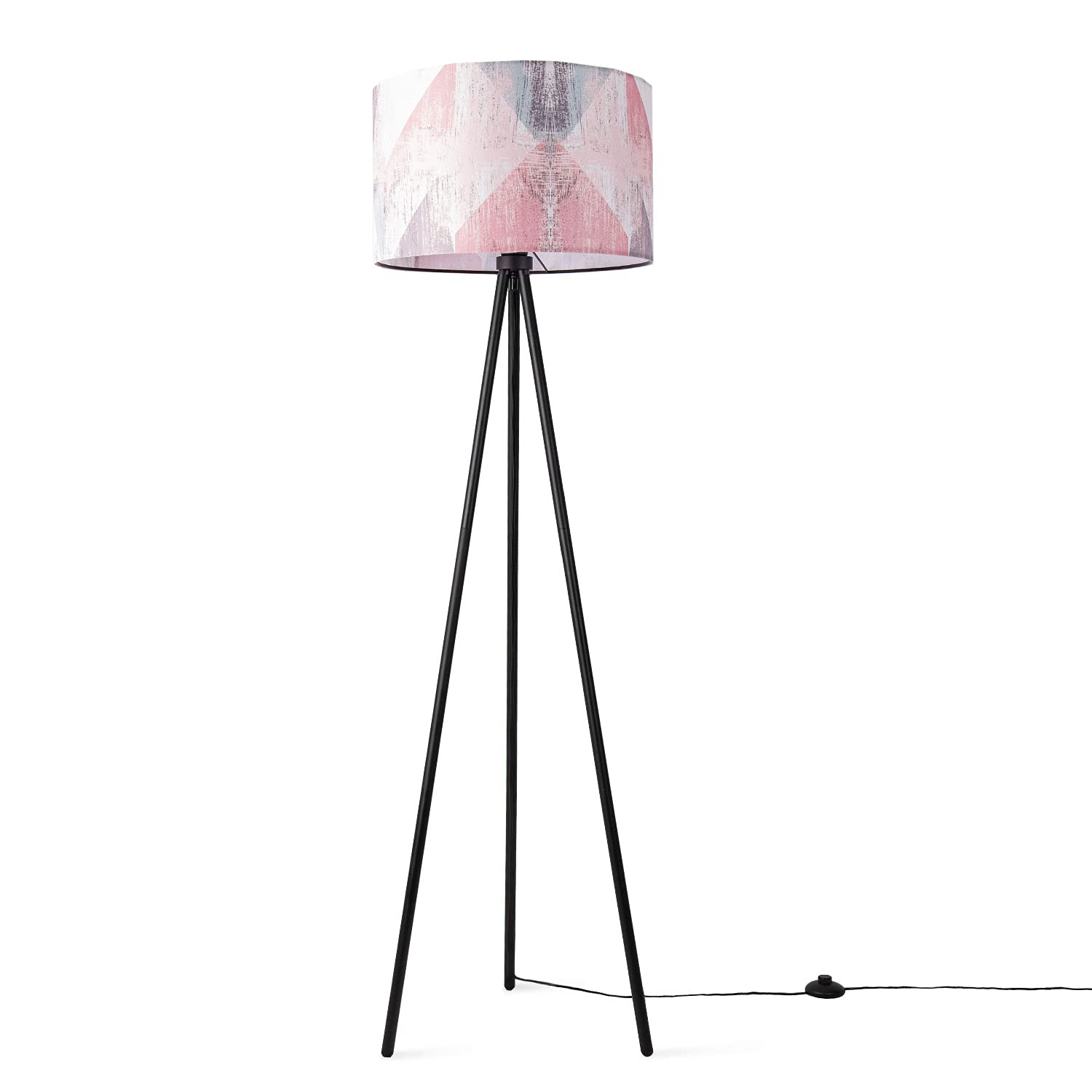 Paco Home Stehlampe Wohnzimmer Dreibein Modern E27 Leselampe Stehleuchte Retro Lampenschirm Stoff Geometrisch Mit Stecker