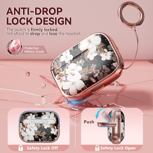 Image of Inesore for AirPods Pro 3 Case Cover 2025 with Lock-Black Gold Flower | Two-Piece Design,with Gold Keychain & Clean Pen, As Phone Stand,Support Wireless Charging,Cute Luxury Case for Women Girly
