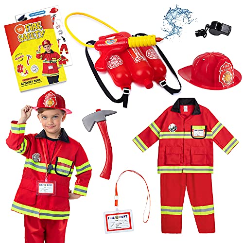 Born Toys Firefighter Costume for Kids w  Pants & Fireman Toys Includes Backpack Water Gun, Firefighter Hat, Toy Axe, 20 Page Activity Book-Dress Up & Pretend Play as Fireman Costume for Kids Ages 3-7
