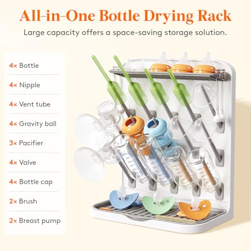 Image of Lifewit Large Baby Bottle Drying Rack 15 Hooks, Newborn Essentials Must Haves, Bottle Storage Organizer for Countertop, Cabinet, Rack Dryer Holder for Pacifiers, Pump Parts, Baby Stuff