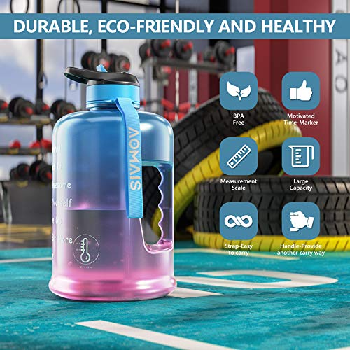AOMAIS Motivational Gallon Water Bottle With Time Marker, Straw, Big Water Jug, Wide Mouth Leak proof lid with Spout, BPA free Reusable Plastic Bottles for Running Sports Fitness Outdoor - Thumbnail 2