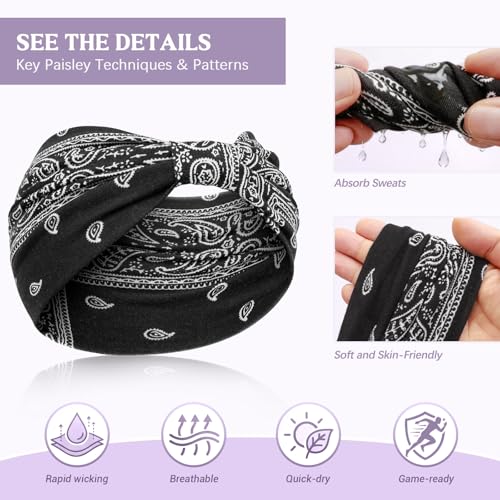 Image of Awumbuk Wide Headbands for Women Knotted No Slip Head Bands Soft Turban Headband Hair Accessories Boho African Solid Color Head Wraps for Women Yoga Workout (Purple Boho Paisleys)