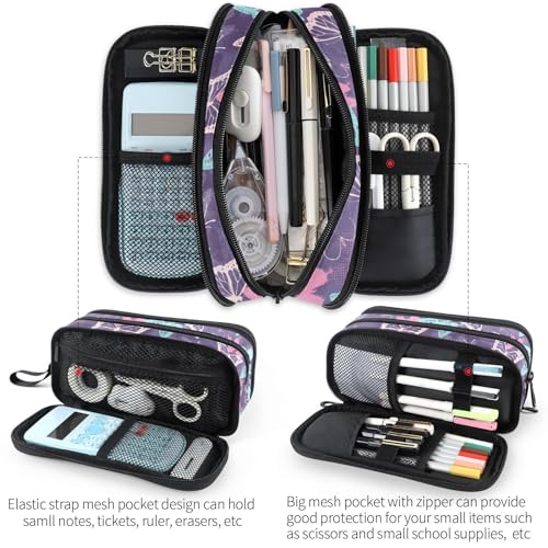Image of Fustylead Pretty Pink and Blue Pixelated Graffiti Butterflies Big Capacity Pencil Pen Case Multi-Purpose Organizer for Office College School Hiking Travel