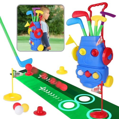 deAO Golf Set Juguetes,Mini Golf Niños,con Palos De Golf,Pelotas De Golf,Juego De Carrito De Golf,Juguetes Deportivos De Golf De Interior Y Exterior