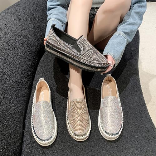 Women's Rhinestones Platform Loafer Comfort Round Wide Toe Slip On Sparkle Walking Shoes Handmade Non-Slip Fashion Sneakers4