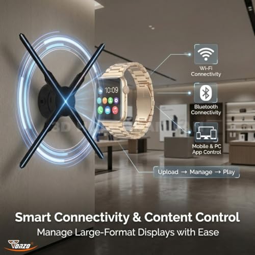 Image of TONZO 80 cm 3D Hologram Fan Display | 4 Blade LED Holographic Advertising Projector with App & Remote Control, Video & Photo Display | Digital Display for Shop, Store Signs, Bar, Events & Promotion