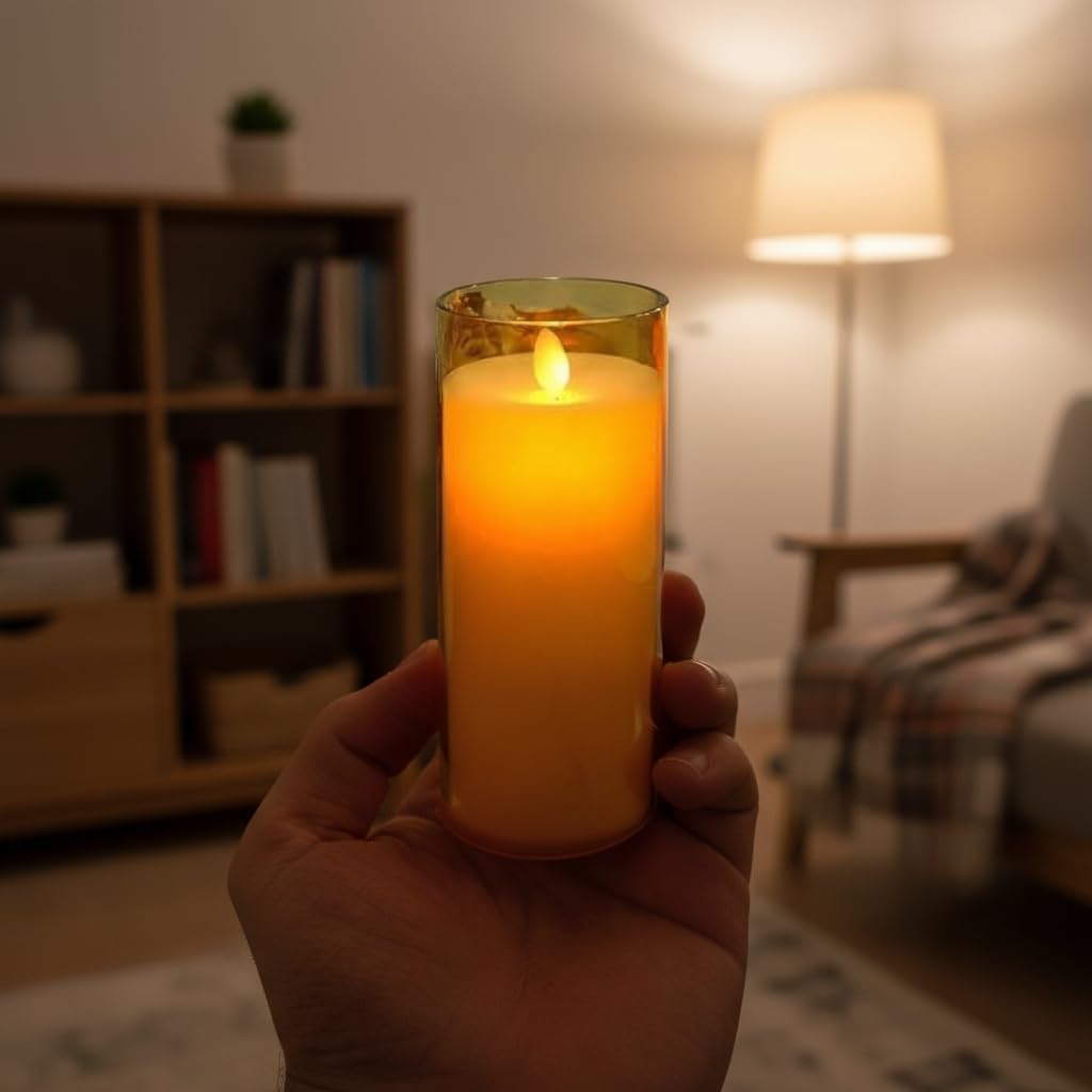 Sublimation Real Wax LED Glass Pillar Flameless Candles,Faux Dancing Wick | Amber Gold Glass,Electric Candles for Home Decor,Electric Candle for Decoration,Candle for Decoration.-image-14