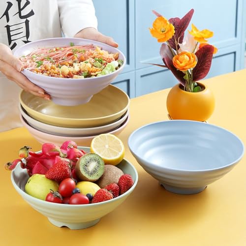 Image of Wheat Straw Salad Bowls Set (900ml) - Large Microwave Safe, Unbreakable & Stackable Bowls for Salad, Pasta, Soup, Ramen - BPA-Free, Eco-Friendly, Lightweight Serving Bowls for Kitchen (6, Yellow)