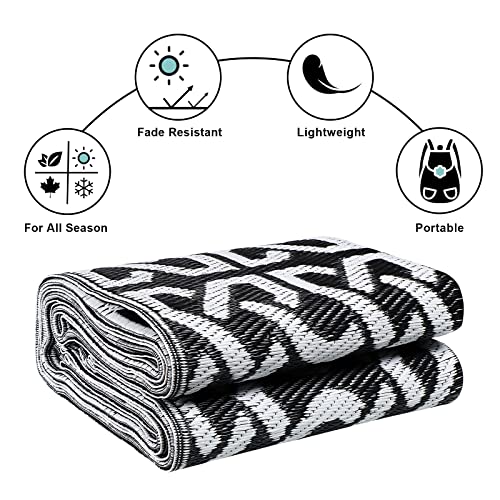 Bonergy Reversible Outdoor Mats, Plastic Straw Rug Indoor Outdoor Area Rug Portable Outside Rug Floor Mat Non-Slip Modern Waterproof Rug for RV Backyard Deck Picnic Beach Camping (White/Black,6'x9') - Image 3