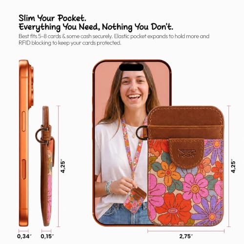 Image of POCKT Slim Card Holder Wallet For Men and Women - Minimalist Front Pocket Wallet Elastic Credit Card Holder Genuine Leather RFID Blocking Card Case Wallets | Wildflower