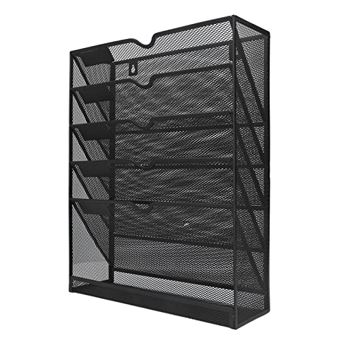 Wall File, Organizer 5 Pockets Mount Space Saving File, Easy Installation Hanging Files Humanized Design Holder for Document Notebook