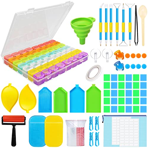 IGUGI Kit de Pintura de Diamante,160pcs - DIY Herramientas con 56 Cuadrículas, Caja Accesorios Diamond para bordado,Contenedores de almacenamiento