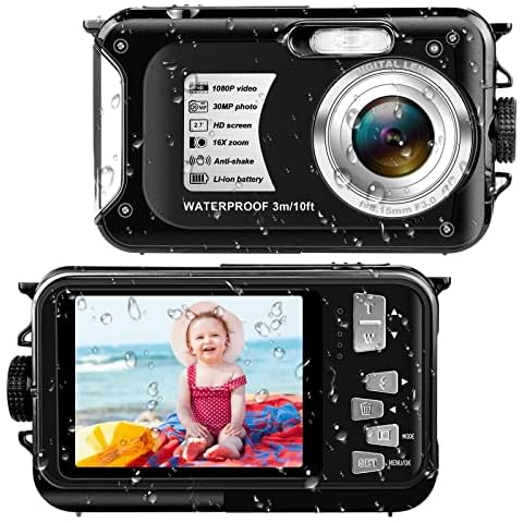 Unterwasserkamera 10FT 1080P Full HD 30MP wasserdichte Kamera 16X Digitalzoom Anti Shake Digitalkamera (Schwarz) Cover