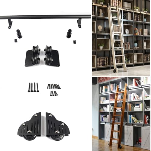Kit de roulement d'échelle de bibliothèque haut de gamme en acier noir