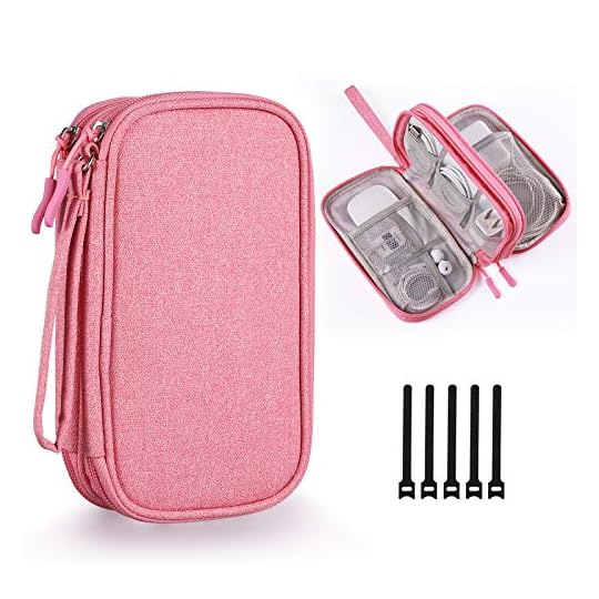 Travel Cord Organizer, Bevegekos Travel Accessories Pouch Case for Small Electronics & Tech (Pink)