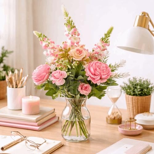 Image of Divyakosh Artificial Flower Bunch - Multiflora Fabric Roses Fake Sticks for Home Decor, Bedroom, Living Room, Wedding & Festive Decoration (Multicolour, Pack of 1, Without Vase)