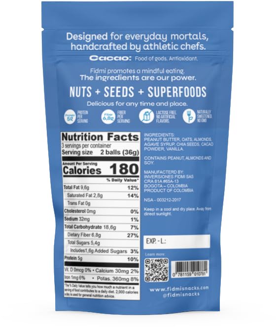 Miniatura 5 de Fidmi Bolas de proteínas  Bola energética para refrigerios  Ingredientes naturales  Apto para dieta cetogénica (aperitivo de cacao)  Paquete de 3