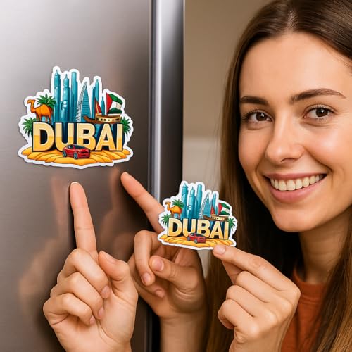 Image of Naxon Dubai Country Theme Souvenir Wooden Refrigerator Stylish Fridge Magnet - Fridge Decoration Magnet for Kitchen & Home Decor | Perfect Souvenir Gift | Size 3x3 Inches | Pack of 1