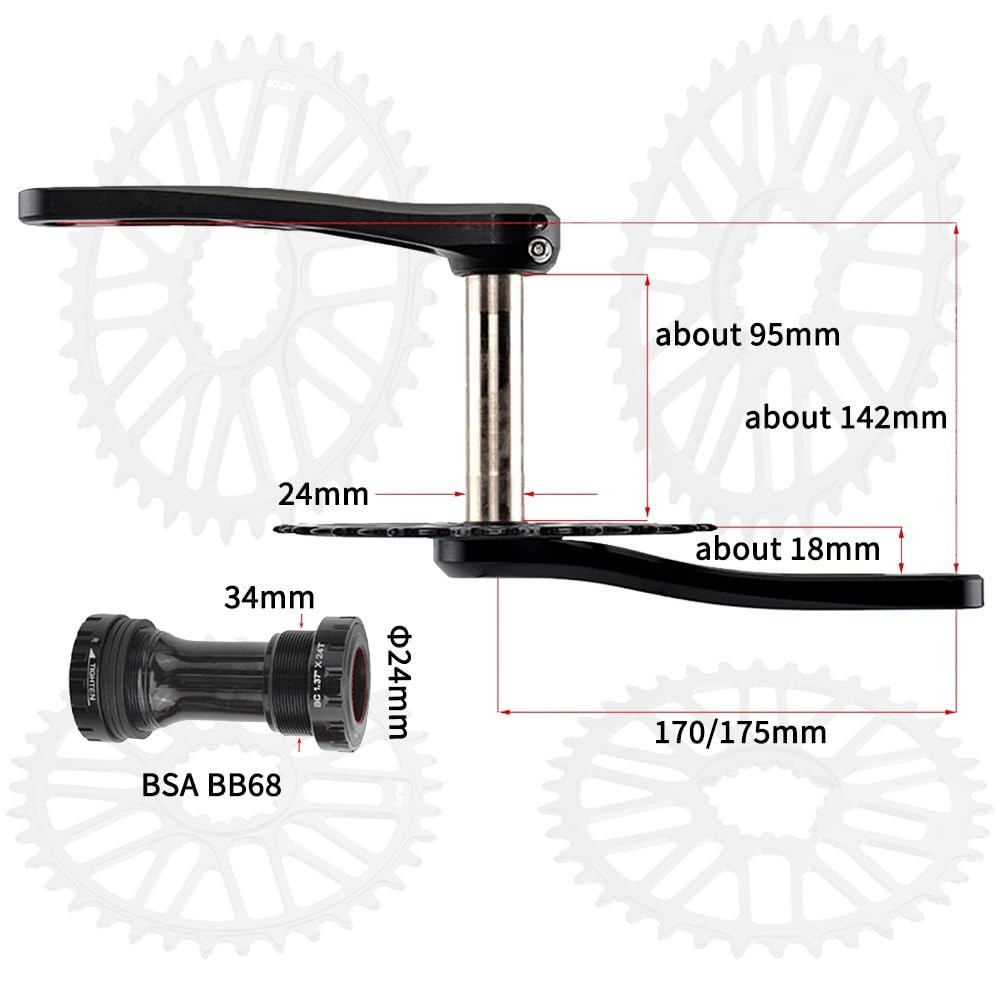 Guarnitura per Mountain Bike da 170/175 mm, 32-48 Denti Stretti e Larghi, guarnitura scheletrata, Bracci pedivella Cavi integrati con Movimento Centrale BSA, Adatta a 8-12 velocità