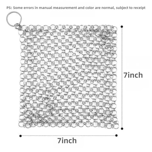 Image of 316L Stainless Steel Chain Mail Scrubber pan mesh Cloth for Casting Iron POTS, Frying Pans, pre-Flavor POTS, Cups and Bottles, cast Iron Cleaning, 2 Pieces (7inch)