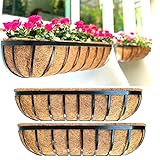 LaLaGreen Deck Railing Planter Box - 2 Pack, 36 Inch Large Wall Planters for Outdoor Plants, Window Flower Boxes Attach House with Coco Liners Metal Horse Troughs Fence Balcony Patio Porch Over Rail