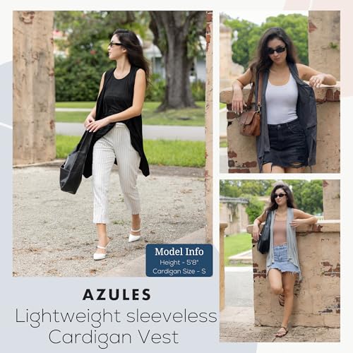 Image of Azules Sleeveless Cardigan for Women, Soft Lightweight Duster Open Front Sleeveless Long Cardigan Vest (3 Pack)