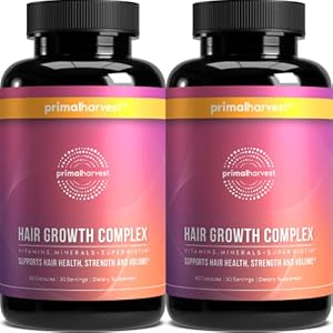 Primal Harvest 2 Pack, Hair Growth Vitamins, Hair Growth for Women & Men – 60 Hair Growth Pills, Natural Hair Thickening Product w/Biotin & Zinc – Hair Supplement, Regrowth Hair Vitamins