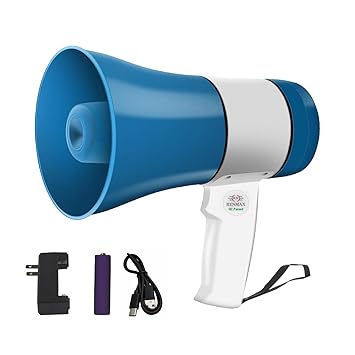 RENMAX Megaphone Speaker | Rechargeable 30W – Portable PA System with Bluetooth| Voice Recorder & Siren | Handheld Bullhorn Loudspeaker with ABS Plastic Body – 1 Pc
