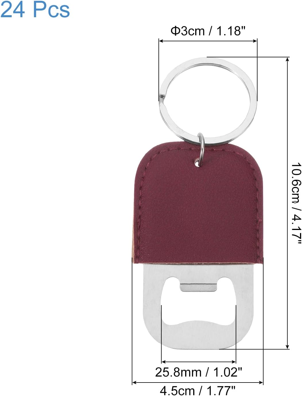 uxcell 24Pcs Leather Bottle Opener, 10.6x4.5cm Stainless Steel Flat Beer Bottle Opener Keychain Soda Bottle Opener Key Chain Sublimation for Gift, Claret