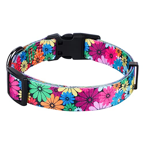 Rhea Rose Girl Dog Collar with Cute Daisy, Pink Sunflowers, Rose Print Animal Print for Small Medium Large Dogs L - Image 2