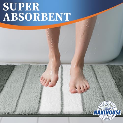 NAKIHOUSE 2 Piece Bath Mat Set Non Slip Extra Soft Bathroom Mats Water Absorbent Microfiber Foot Mats Machine Washable Rug Toilet Mat for Bathroom Floor (Gray) - Image 3