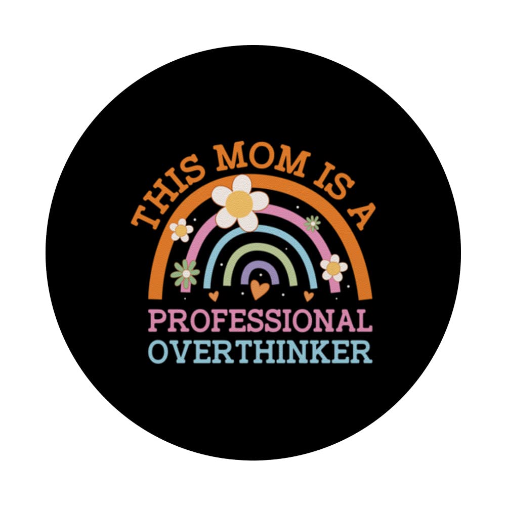 Professional Overthinker Mom Hobby Mother Pastime Funny PopSockets Swappable PopGrip, Black - Image 3