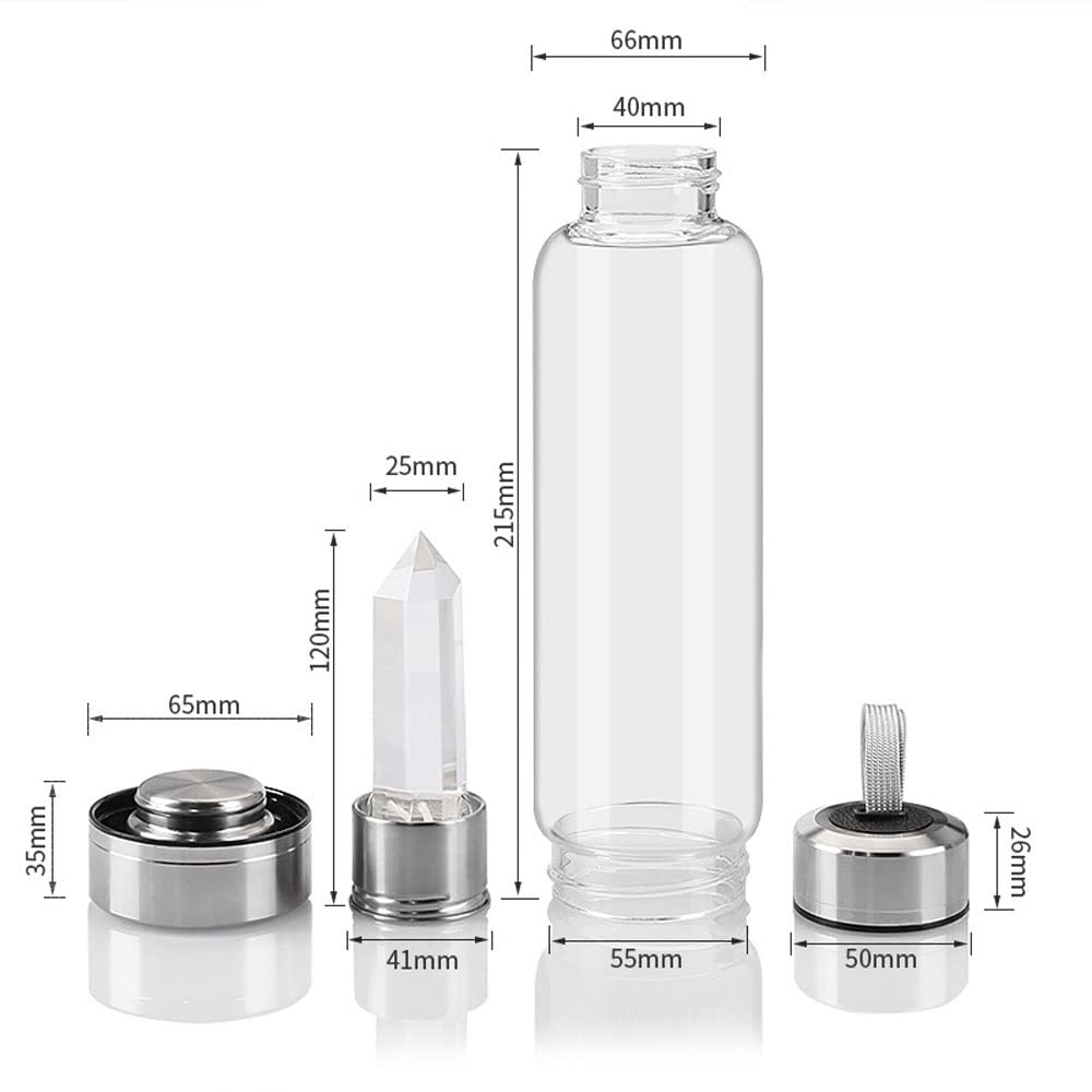 Reutilizable Botella De Agua De Cristal De La Gema Botella De Agua De Gema Elixir Con Varita De Cristal De Cuarzo Natural Punto De Cristales Natural De Curación Obelisco Wand Copa Energía De Cristales