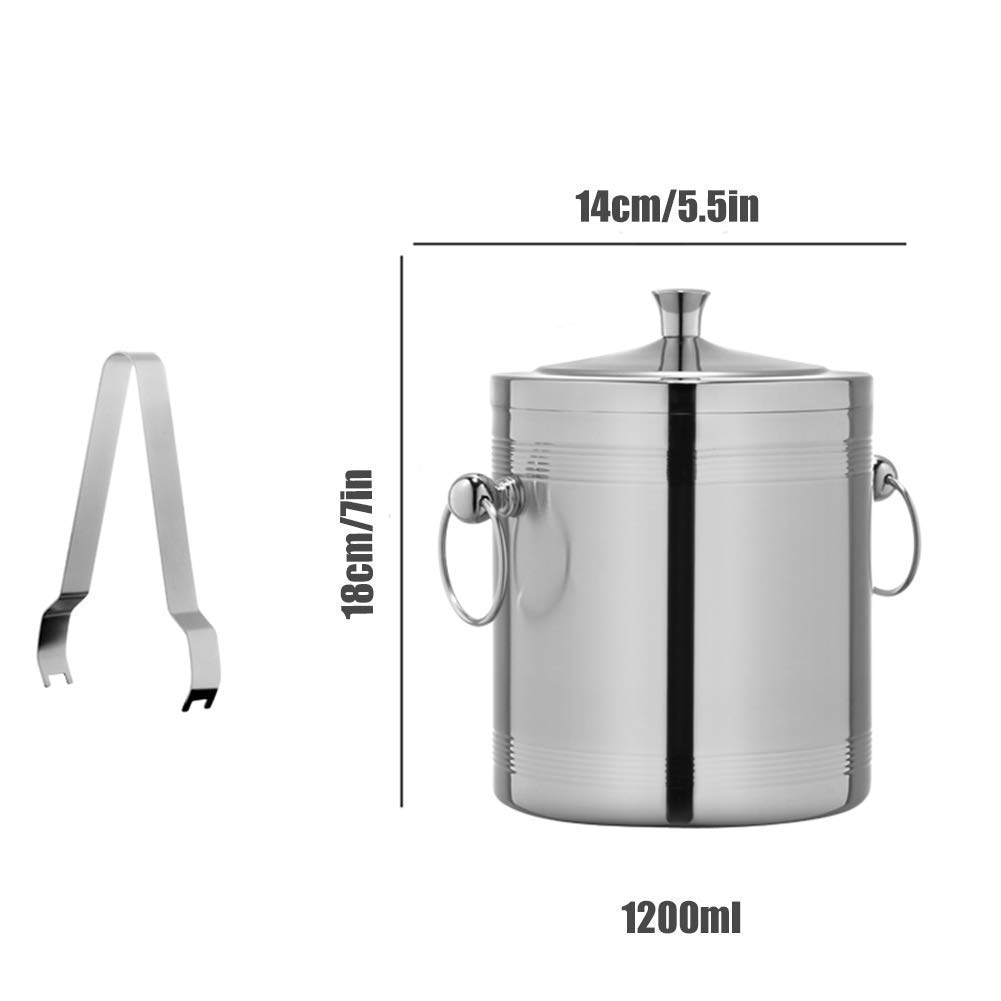 Cubitera de Acero Inoxidable con Pinzas, Enfriador de Vino de Doble Pared con Aislamiento, Tapa Resistente y asa de Transporte para Fiestas, barbacoas y Bares.