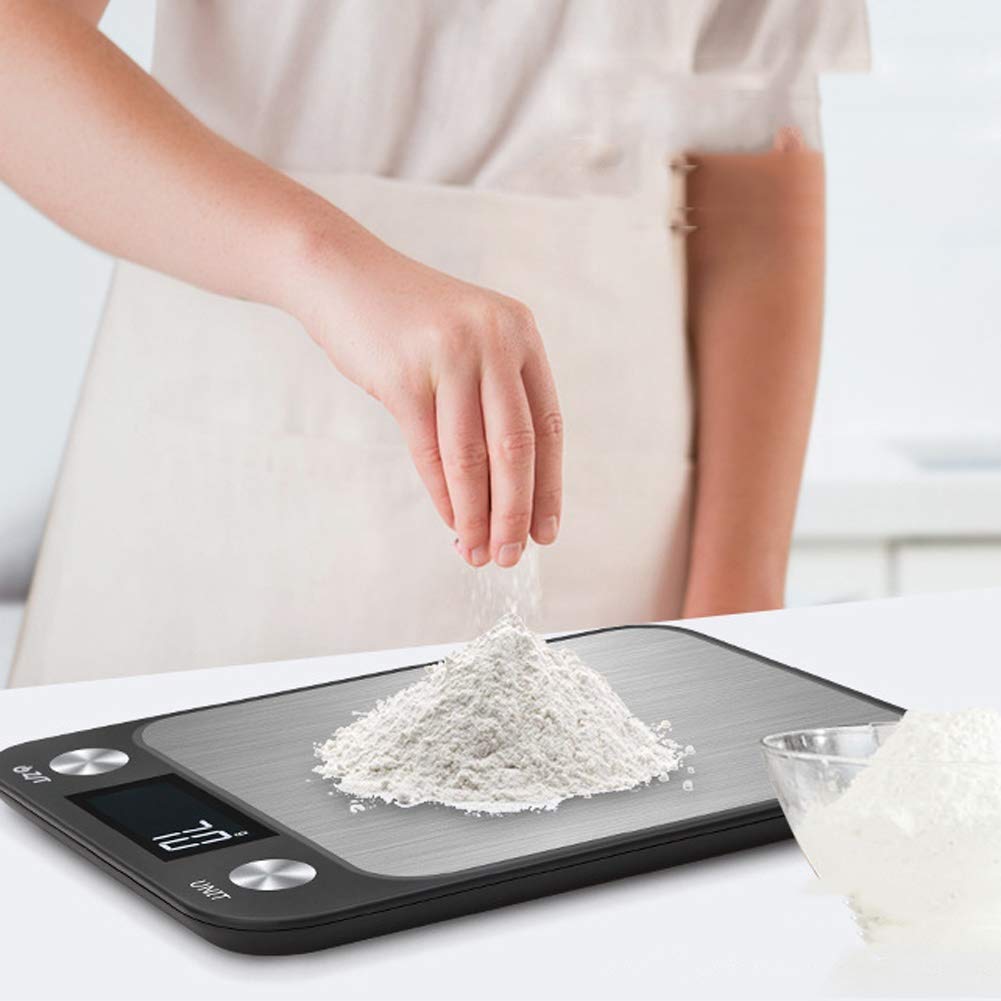 Bilancia da cucina digitale in acciaio inossidabile 10 kg 5 kg Bilancia elettronica impermeabile ad alta precisione 1 g Bilancia da cottura alimentare Tara a batteria, nero-5 kg/1 g