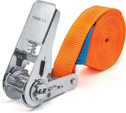 Foto von 4 Stück 800kg 6m Spanngurte mit Ratsche 1 teilig einteilig Zurrgurte Ratschengurte 25mm orange 800 daN 0,8t