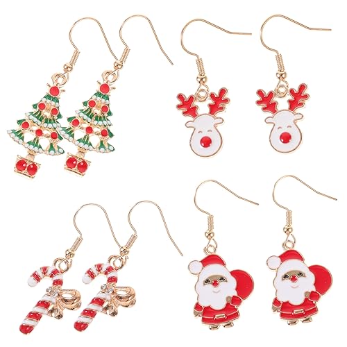 Boucles d'oreilles de fête pour femmes : lot de 4 paires légères en alliage de Noël