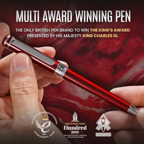 Image of Scriveiner Personalized Deep Crimson Red Ballpoint Pen - Stunning Red Lacquer Luxury Pen with Chrome Finish, Schmidt Ink Refill, Engraved Ball Point Gift Set for Men & Women, Custom Engraving