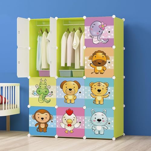 Image of LUHI Plastic Wardrobe for Kids Clothes - Durable, Easy to Use Anti-Skid & Non-Slip Effective Professional Collapsible Wardrobe, Plastic Cupboard for Kids, Foldable Almirah (F3 Green, 12 Door)