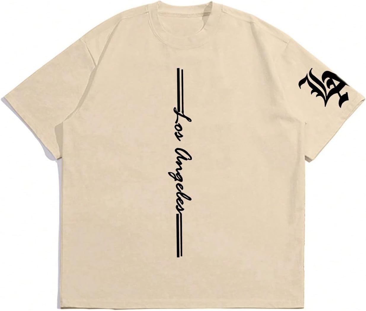 Men's Letter Graphic Tee Shirt Short Sleeve Crew Neck Cool Baggy Shirts - Image 3