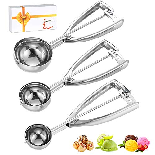 YOSTAR Ice Cream Scoops Set roestvrij staal Cookie Scoop Meloen Baller met Trigger Cookie Scoop Set Muffin Scoops, Cupcake Scoop met elegant geschenkpakket (Pack van 3)