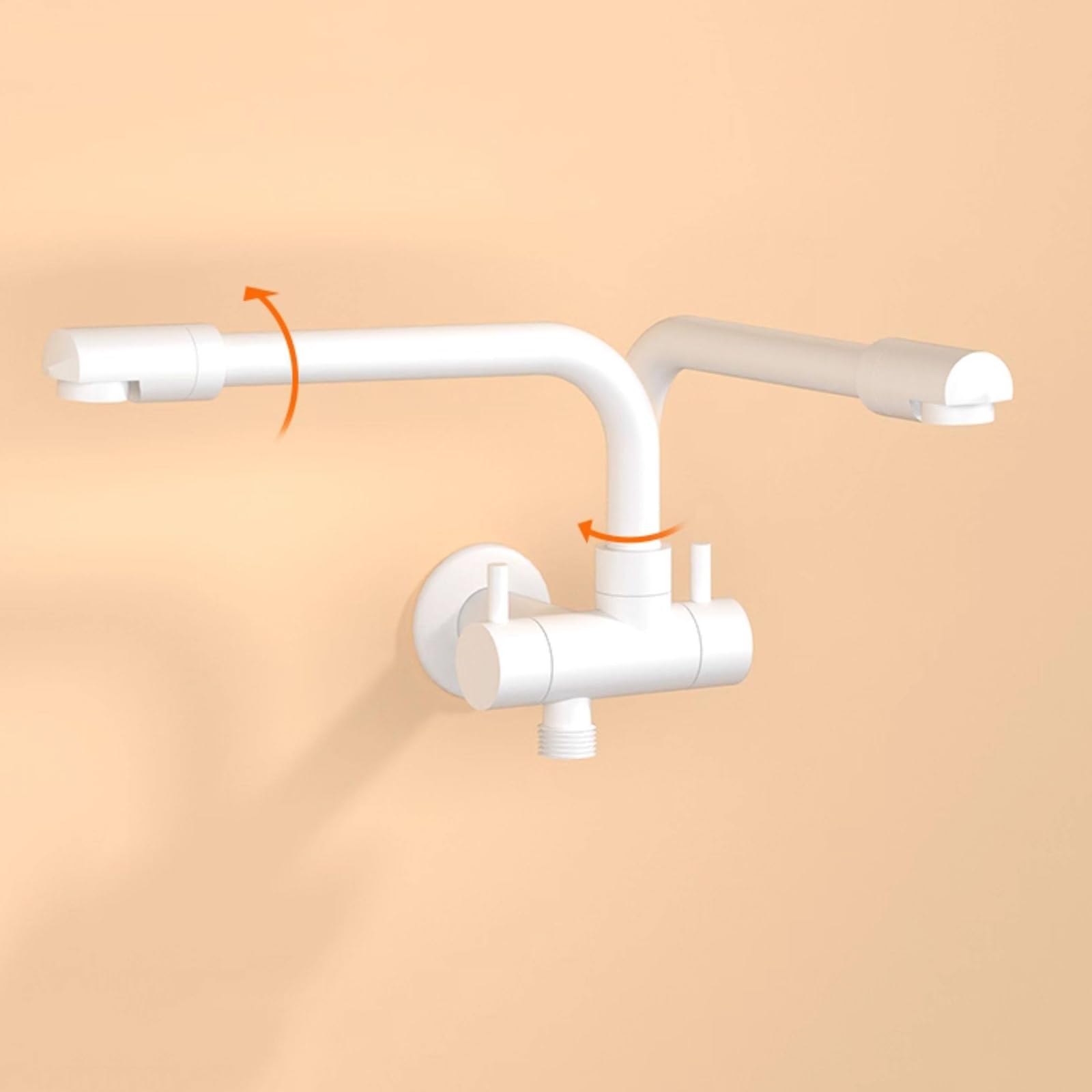Rubinetto A Parete Lavandino Rubinetto Solo Acqua Fredda Rubinetti per Lavatrice Doppia Uscita Monoforo Doppia Maniglia,Bianco