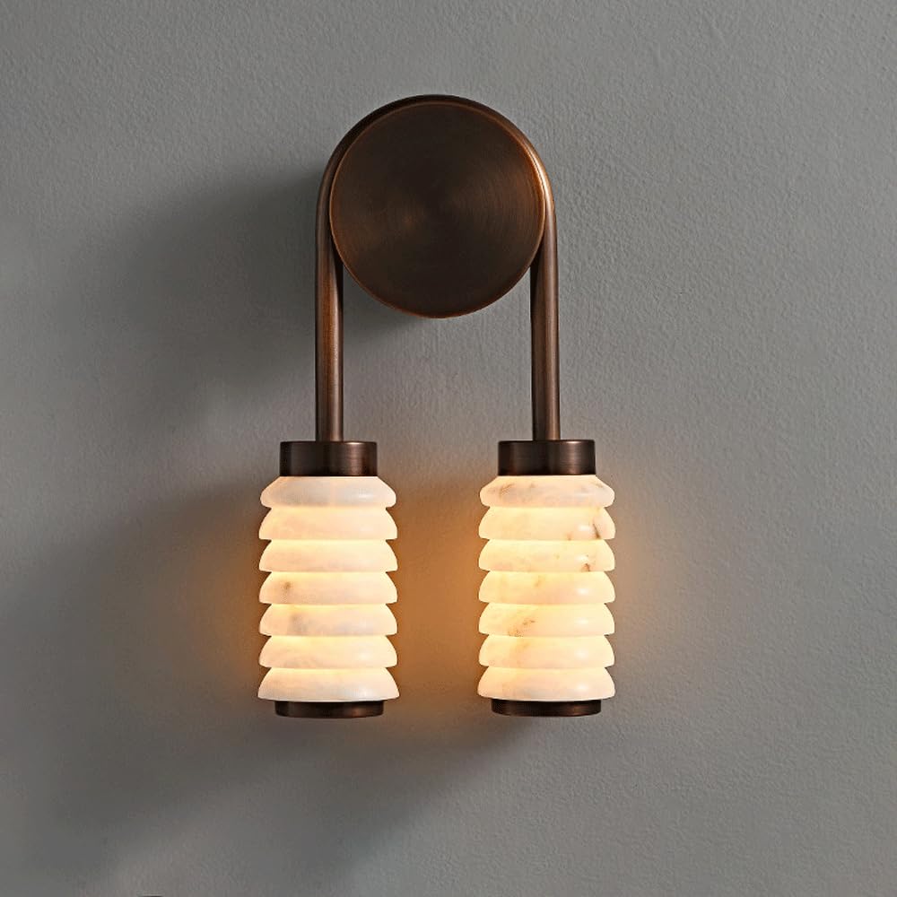 Yvamnad Multicolor Alabaster Wall Sconce-Natural Marble Stone Sconce Lighting Modern 3000K Led Wall Light Fixture Mid Century Wall Mounted Lamp Spain Alabaster Marble Vanity Lights For Bedroom Hallway Living Room Stairs